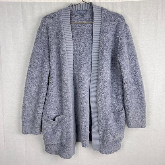 Barefoot Dreams Sweater CozyChic Cardigan Blue Lounge Cozy Fuzzy Chunky Slouchy - Picture 1 of 9